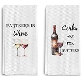 Qpenm Funny Wine Kitchen Towel Set, Decor Gifts for Women & Wine Lovers, Funny Tea Towels, 2 x 16x24 Inch