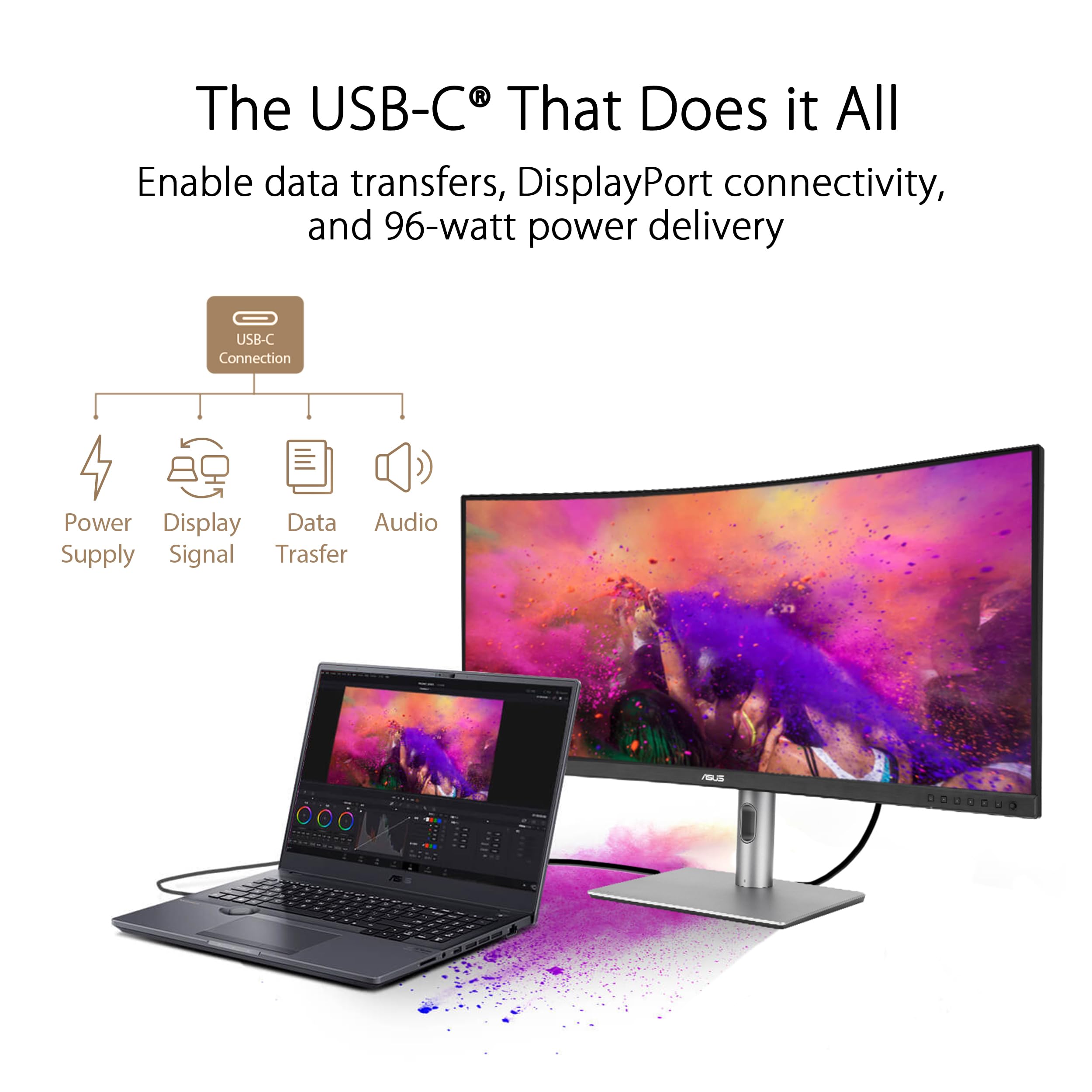 ASUS ProArt Display 34” Ultrawide Curved Professional HDR Monitor (PA34VCNV) - IPS, 21:9 3440 x 1440, 3800R Curve, 100% sRGB/Rec709, ΔE2, Calman Verified, USB-C Docking PD 96W, RJ45, 3 Year Warranty