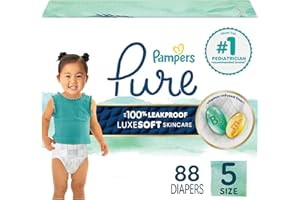 Pampers Pure Protection Baby Diapers, Size 5 (27+ lbs), 88 Count, Up to 100% Leakproof, Premium Plant-Based Skin Protection, Hypoallergenic Soft Diapers