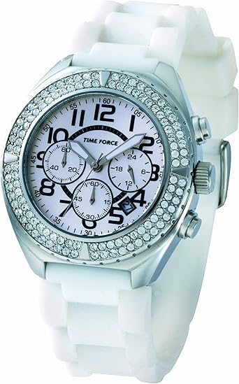 Time Force TF3033L02 - Reloj analógico de mujer de cuarzo con correa de silicona blanca