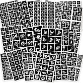 ChurlChurl 575pcs Temporary Tattoo Stencils, 20 Sheets Henna Tattoo Stencil Kit for Women Man Face Body Paint DIY Art Reusable Glitter Tattoo Stencils Pack