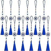 Lucky Evil Eye Car Hanging Ornament Blue Resin Evil Eye Beads Charm Pendant Tassel Rear View Mirror Hanging Accessories Protection Pedant Charms for Car Home Decors(12 Pieces)
