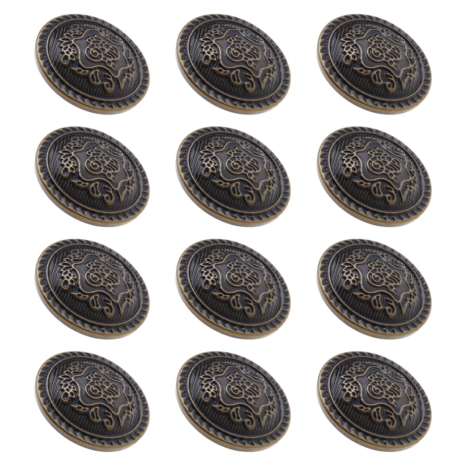 ECSiNG 12PCS Vintage Antique Bronze Metal Blazer Engraved Buttons with Shank Round Sewing Buttons Decoration for DIY Craft Coats Jacket Windbreaker Trousers 25mm 1inch