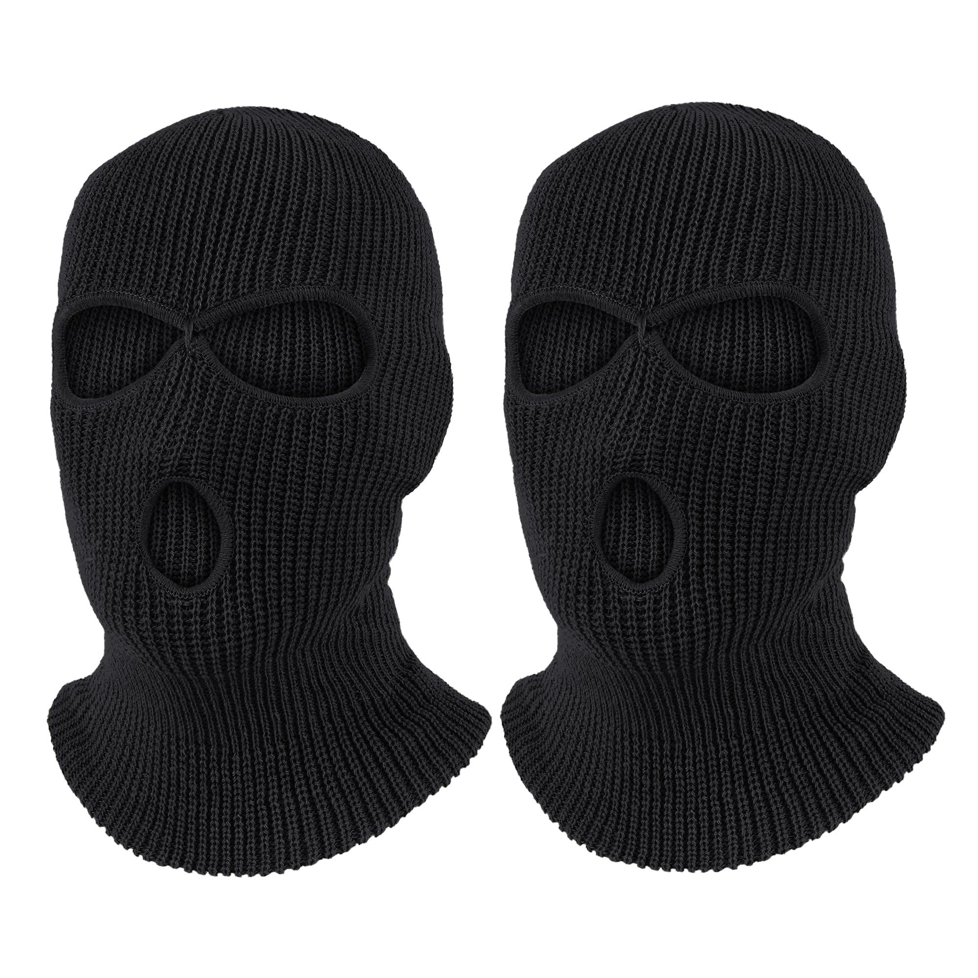 Photo 1 of Pukavt 2 Pack 3 Hole Winter Knitted Mask, Full Face Cover Ski Mask Warm Balaclava for Skiing, Motorcycle, Snowboard Black/Black