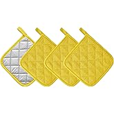 Kitchen Pot Holders Set Heat Resistant Pure Cotton Potholders Kit Trivets Large Coasters Hot Pads Terry Pot Holders for Everyday Cooking and Baking by 7 x 7 Inch (Yellow)