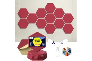 Dexmoko Self-Adhesive Acoustic Panels [390 lbs/yd³ Ultra-High Density], 2nd Generation Sound Absorbing Panel, Professional Level Sound Panel, Polyester Soundproof Foam [Size M, Maroon]