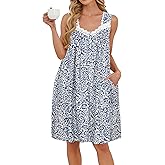 AVIIER Cotton Nightgowns for Women Sleeveless Night Gown with Pockets