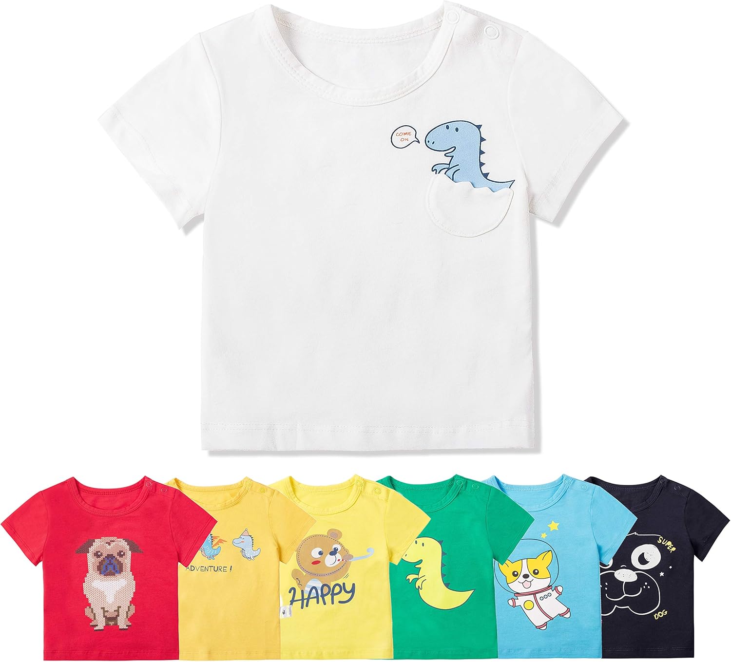 COTTON FAIRY Baby Boy 7 Pack Short Sleeve Crew Tees T-Shirts: Clothing