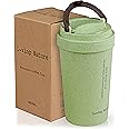 Loving Nature Rice Husk Cup, 14oz, BPA-Free, Double Wall Insulation, Reusable for Coffee Drinks, On-The-Go Travel Mug, Screw Tight Lid, Textured Grip, Lightweight, Water Bottle, Gifts (Green)
