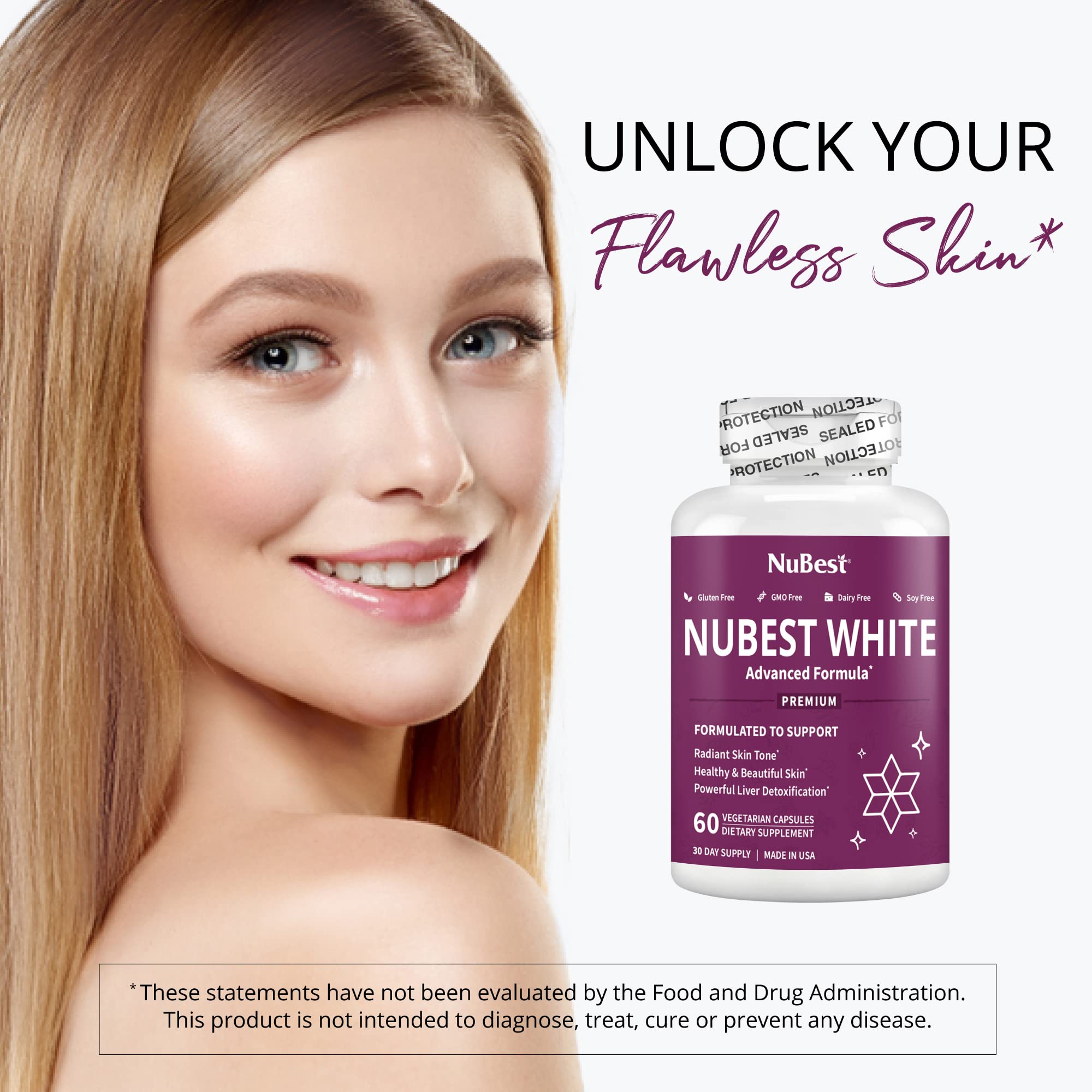 nubest glutathione review NuBest White Advanced Formula | Antioxidant Skin Supplement with L- Glutathione, Vitamin C & E - Skin Wellness Capsules main image 0