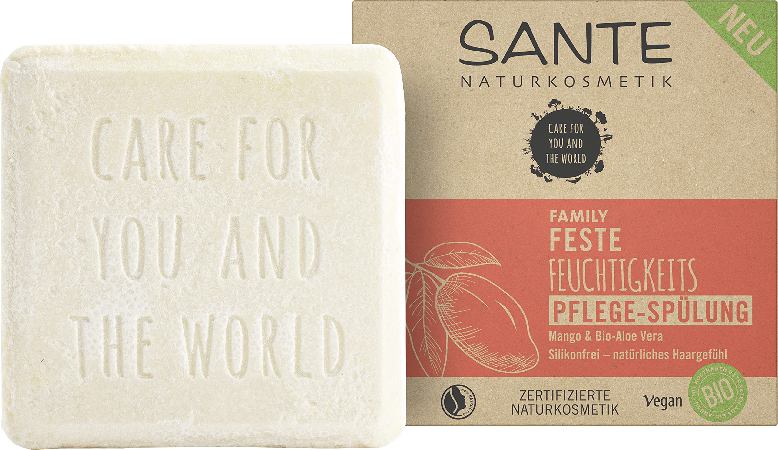 SANTE Naturkosmetik Solid Conditioner for Dry Hair, Vegan Formula with Mango and Organic Aloe Vera, Solid Moisturising Conditioner, 1 x 60 g