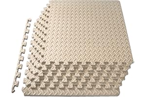 ProsourceFit Puzzle Exercise Mat ½ in, EVA Interlocking Foam Floor Tiles for Home Gym, Mat for Home Workout Equipment, Floor Padding for Kids, Cream, 24 in x 24 in x ½ in, 24 Sq Ft - 6 Tiles