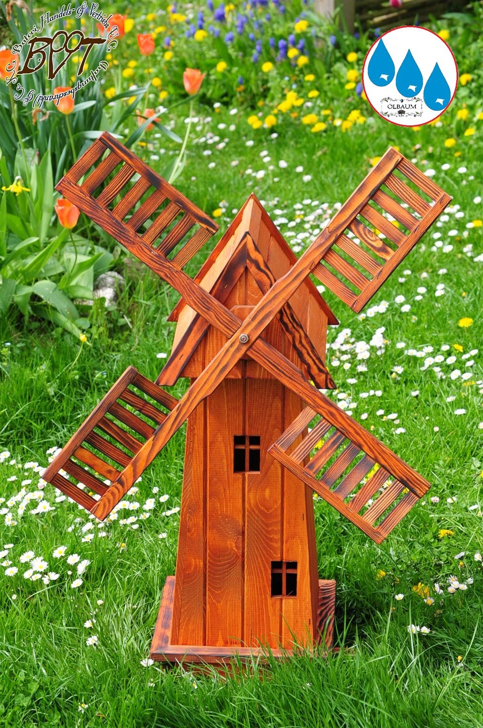 grosse Holz-Windmühle, Gartenwindmühlen groß 100 cm, einstöckig KLASSIK