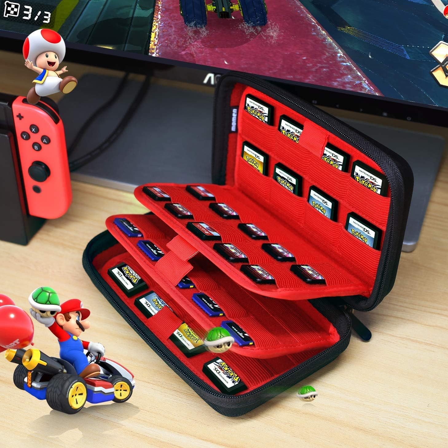 Momen Nintendo Switch Game Case of 72 in 1Cartridges Protective and Hard Storage Carrying Organizer Holders Bag with Double Zipper for Nintendo 3DS/2DS DS microSD Memory Cards(Black): Computers & Accessories