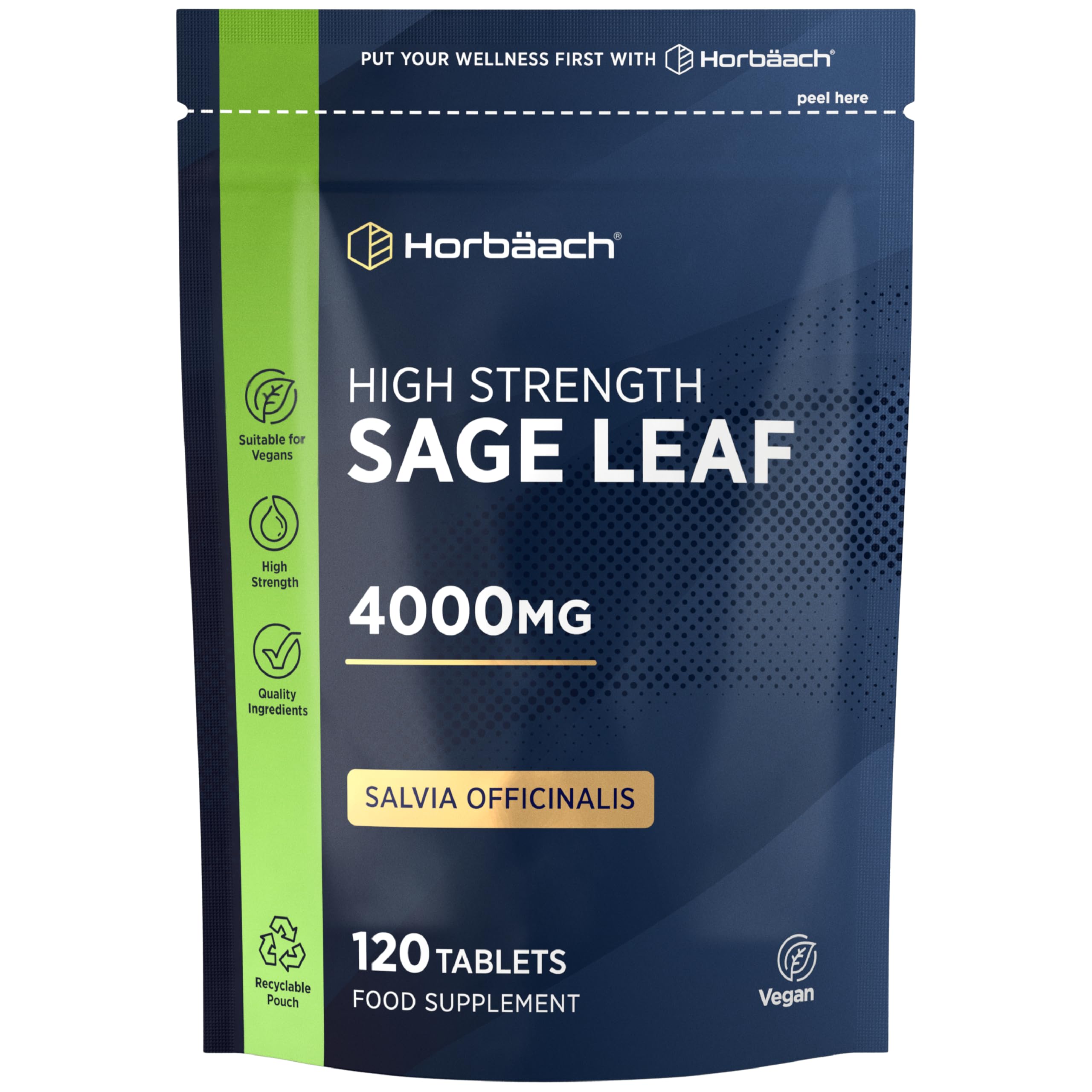 Sage Tablets for During Menopause 4000mg | High Strength Supplement | 120 Vegan Tablets | By Horbaach