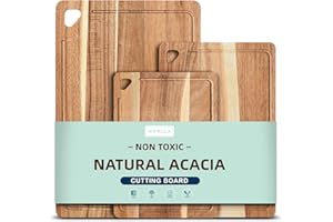 HOMKULA Acacia Wood Cutting Boards for Kitchen Non Toxic, Reversible Wooden Cutting Board with Juice Groove, Wood Chopping Bo