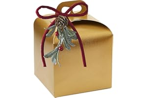 Pastry Chef's Boutique Deluxe Gold Lizard Small Carboard Panettone Boxes 6.3'' x 6.3'' x 5.5''- BOXES ONLY - Pack of 6 Boxes (Medium High Panettone)
