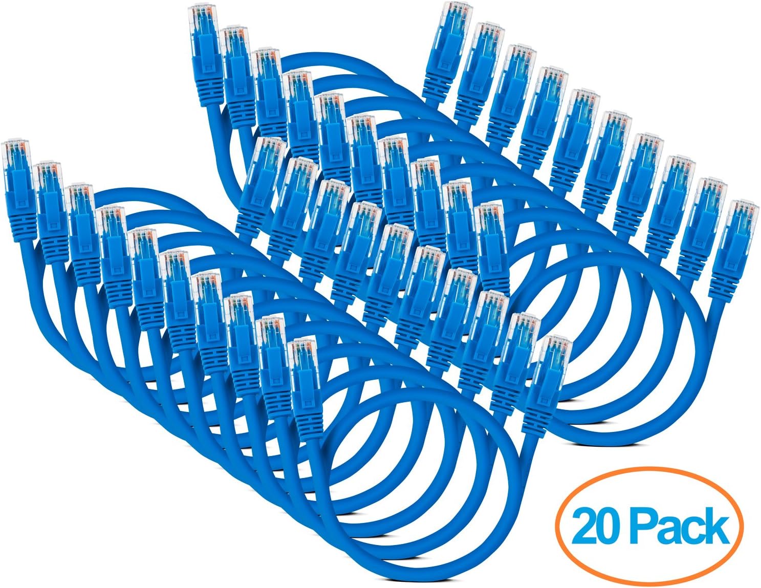 CAT6 Snagless | 1.5 FT | Blue | 20 Pack | Network Ethernet Patch Cable + Cable Ties