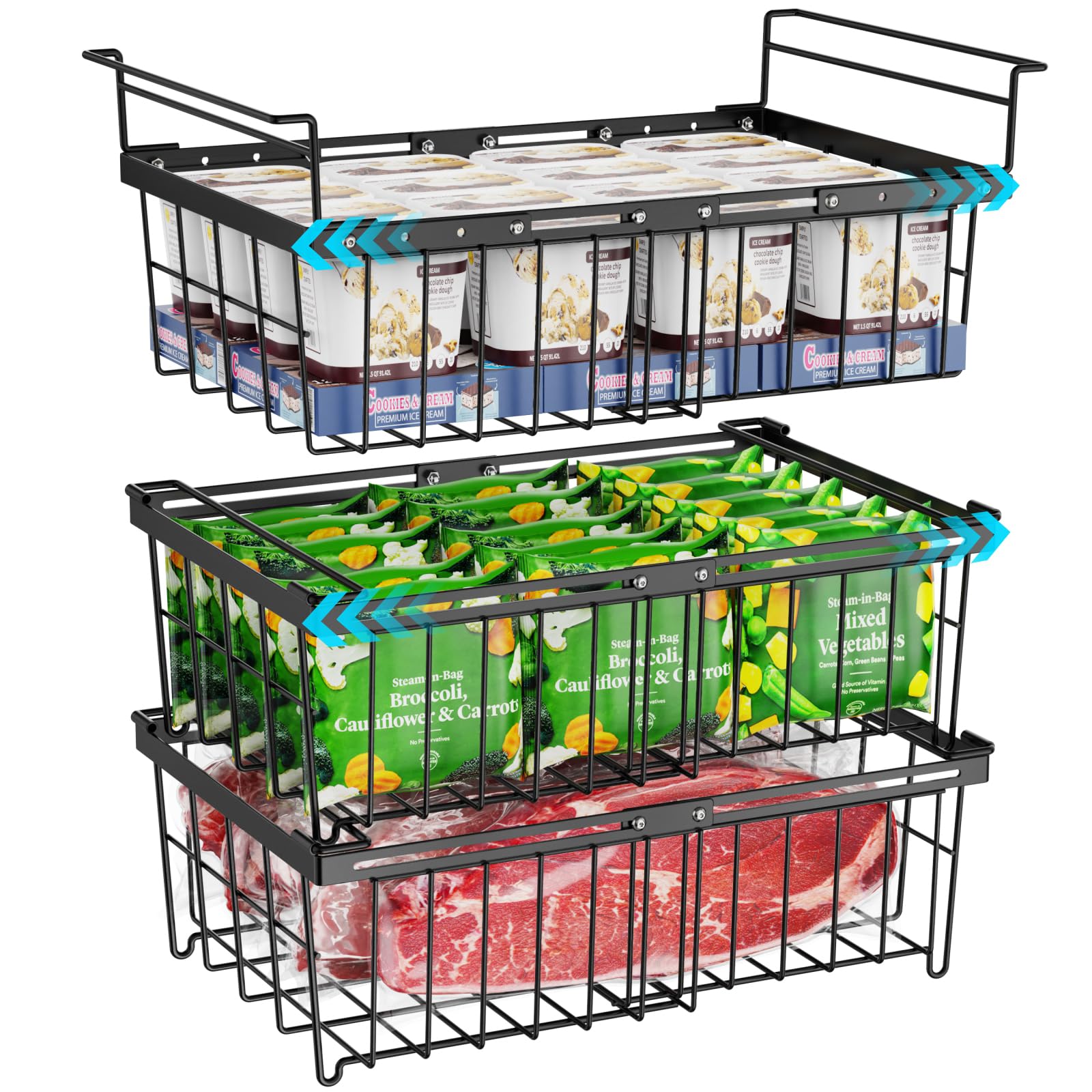 Photo 1 of ***********Missing bolts and nuts**************iSPECLE Deep Freezer Organizer Bins for 10 to 20 Cu.Ft, 3 Pack Stackable & Hanging Baskets, Expandable Metal Wire Storage System, Fits 17.5"-22.6" Width, Chest Freezer Only, Black