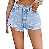 SHENHE Women's Ripped Denim Shorts High Waisted Frayed Raw Hem Distressed Jean Shorts