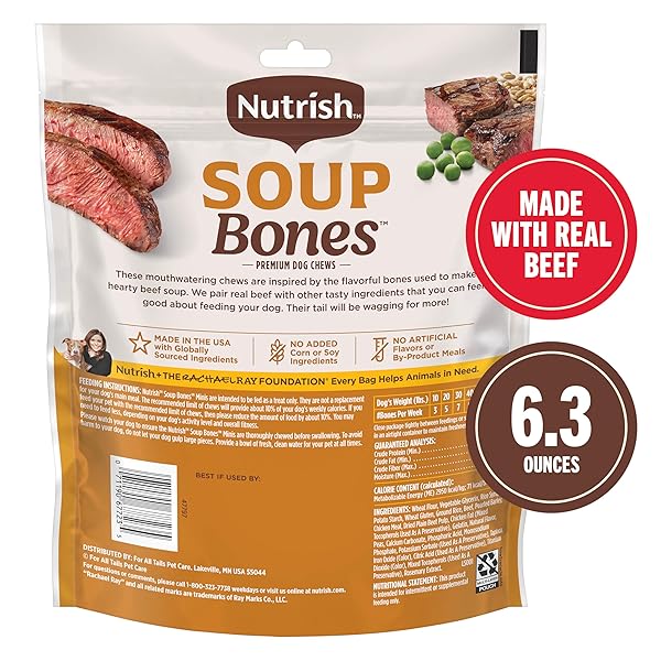 NUTRISH SOUP BONES MINIS PREMIUM DOG CHEWS WITH REAL BEEF AND BARLEY, 8 CHEW BONES, 6.3 OZ POUCH, PACK OF 7