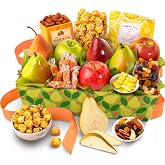 A Gift Inside Fresh Fruit Basket Gift Box with Mixed Fresh Fruit, Pears, Apples, Nuts &amp; Sweet Snacks &ndash; Gourmet Fruit Gift Basket for Every Occasion
