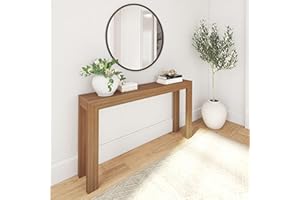 Plank+Beam Modern Solid Wood Console Table, 56 Inch, Sofa Table, Narrow Entryway Table for Hallway, Behind The Couch, Living Room, Foyer, Easy Assembly, Pecan