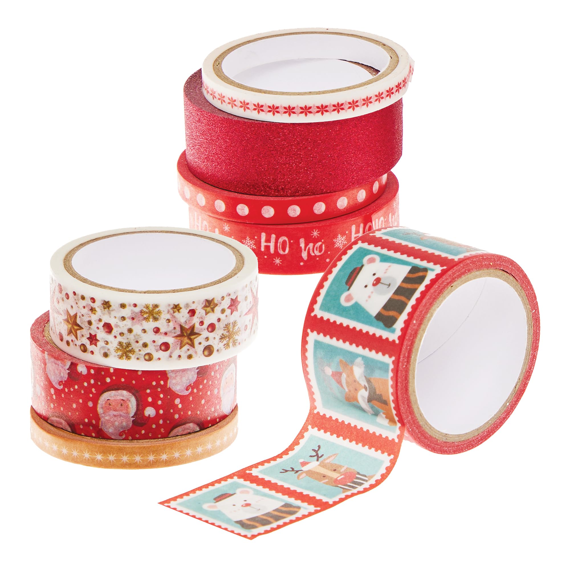 Baker Ross FN353 Christmas Washi Tape - Pack of 8, Christmas Arts and Crafts Supplies