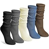 Justay 5 Pairs Slouchy Socks for Women - Slouch Long Crew Knit Boot Athletic Calf Tube Scrunch Socks