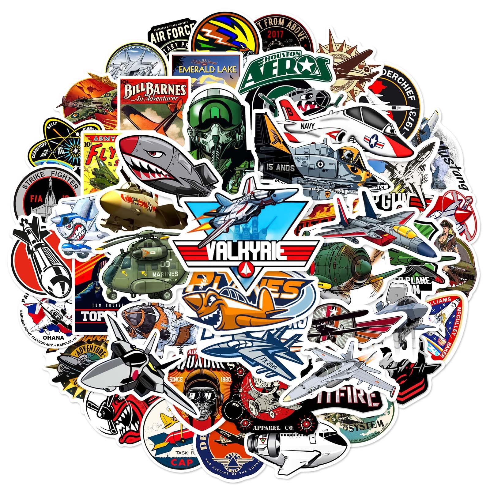 50PCS Fighter Stickers for Laptop,Bumper,Skateboard,Luggage,Scrapbook,Bike,Water Bottle,Helmet,Cute Fighter Aircraft Waterproof Stickers,Cartoon Aircraft Vinyl Sticker,Gift for Teens Children Girls