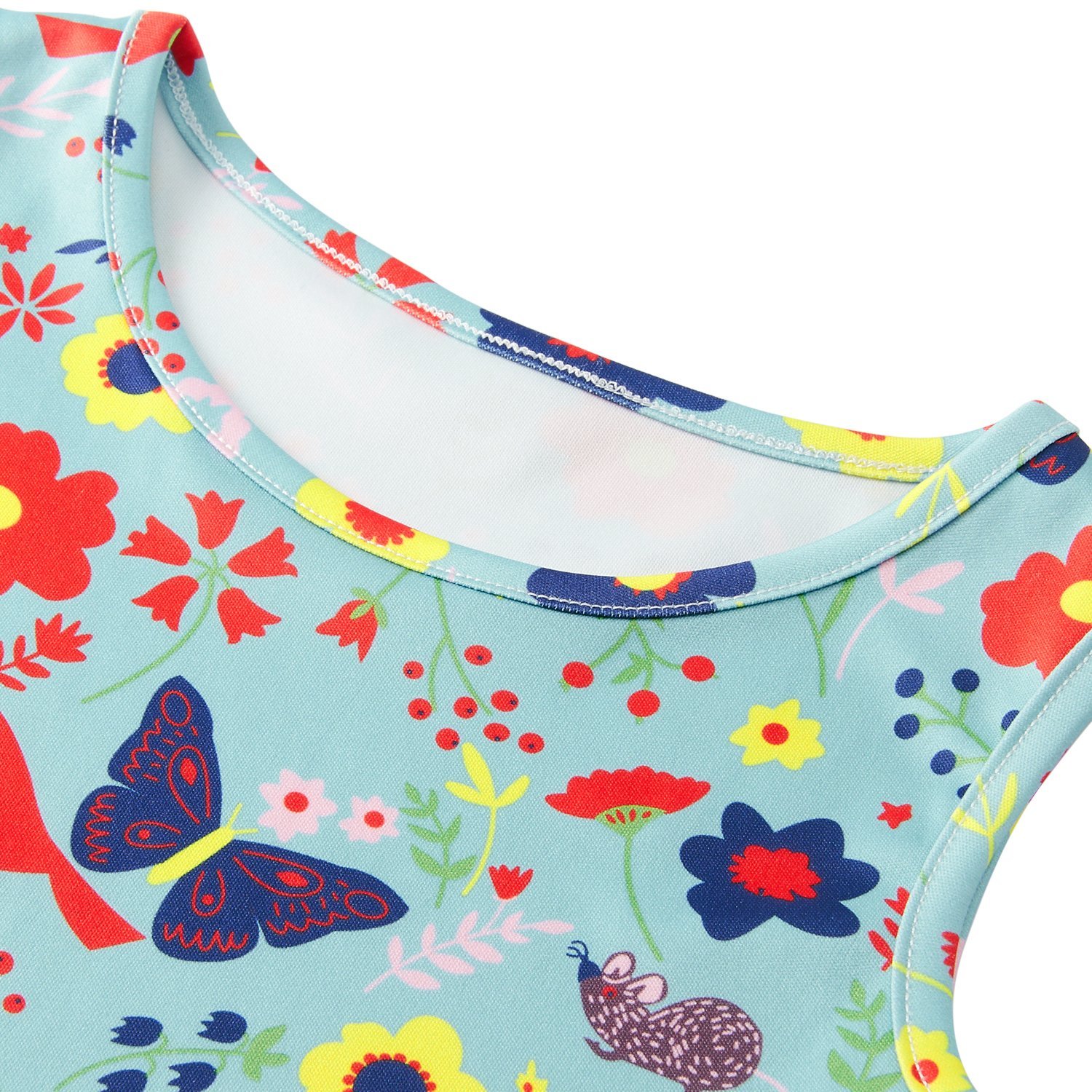 Leapparel 6-7 Years Old Childrens Vogue Sleeveless Skirt Colorful Flowers Printings Loose Elastic Cloths 6-7T Size M