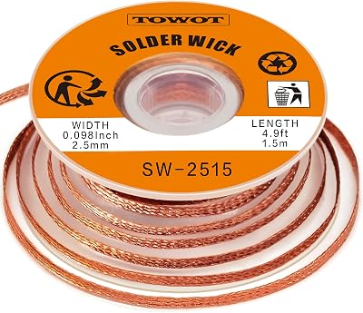 TOWOT Solder Wick S Desoldering Wick Braid 2.5mm 5' No-Clean Flux