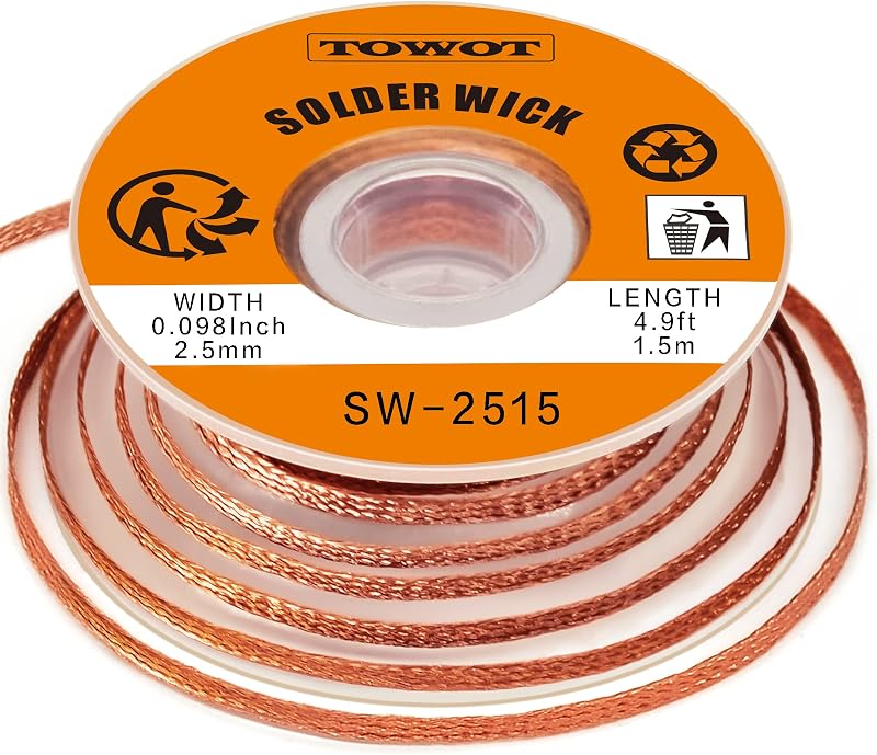 TOWOT Solder Wick S Desoldering Wick Braid 2.5mm 5' No-Clean Flux