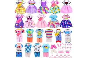 ENOCHT 25 PCS Doll Clothes and Accessories Include 5 Tops, 5 Pants for Boy Dolls, 5 Dresses for Girl Dolls and 3 Shoes, 5 Outfits Hangers Pocket Glasses Haircrap for 5.3 Inch - 6 Inch Doll