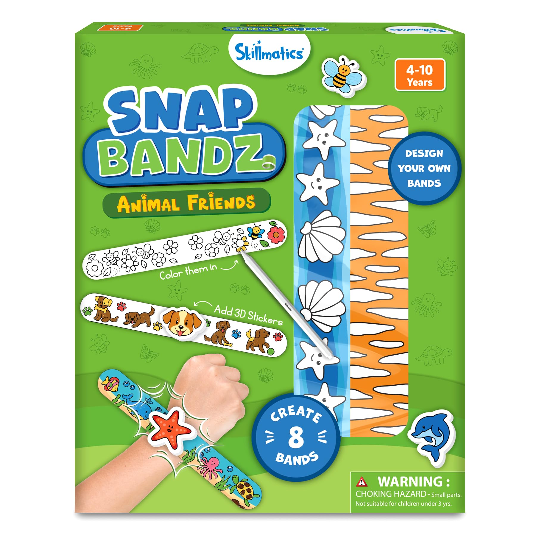 Skillmatics Craft Activity - Snap Bandz, Animals, DIY Jewelry Art & Craft Activity, Mess-Free, Creative Kit, 8 Bands (8.6"), Gifts for Boys & Girls Ages 4, 5, 6, 7, 8, 9, 10