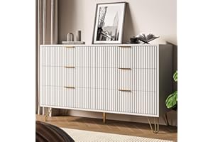 MAISONARIA White Dresser for Bedroom, Modern Dresser with Gold Metal Handles & Chests of Drawers, Wood Chest of Drawers for Bedroom