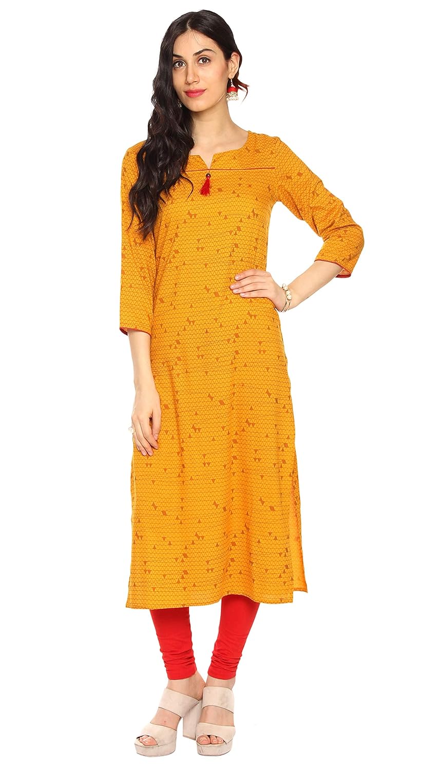 amayra women rayon straight kurti(mustard)