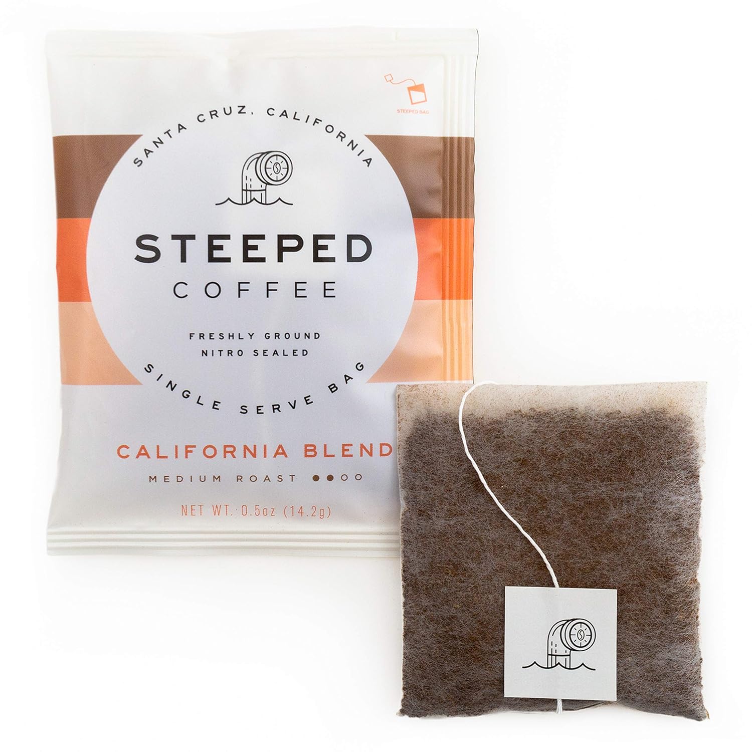 Steeped Coffee Single-Serve Packs - Just + Water - Direct Trade, Hand Roasted, Specialty Grade - Nitro Sealed, Eco-Friendly - California Blend, Medium Roast (8-Pack)
