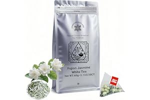 ADMIRINGAZELAND Jasmine White Tea Bags, Fujian White Peony Tea & Jasmine Flowers Blend,Chinese Tea Gift Set, 30CT (2.1OZ)