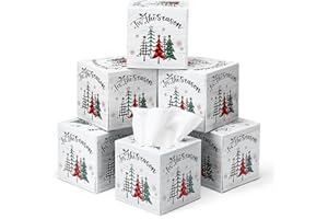 Yeaqee 6 Pack Large Christmas Facial Tissue Cube Box Square 480 Sheets Xmas Tree Christmas Paper Facial Tissues Cube Box for Winter Xmas Holiday Kitchen Office Home Car Decor