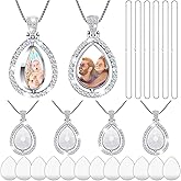 Junkin 24 Pcs Sublimation Rhinestone Trays Pendant Set, Including 6 Double Sided Blank Rhinestone Bezel Trays, 6 Pcs Thick Chains with 12 Sublimation Discs for Making (Multiple Style)