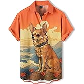 DADDYLOCO Japanese Art Style Men's Hawaiian Shirt Funny Printed Casual Short Sleeve Button Down Shirts