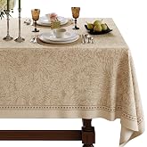 Dorachic Designer Linen Tablecloth Rectangular, 55" x 71", Acanthus | Vintage Decorative Table Cloth for Kitchen Dining Room, Thanksgiving Decor, Thick Waterproof Wipeable Fabric, 4-6 Seats