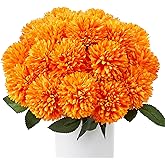 SITUMEIZI 12 Pcs Orange Artificial Chrysanthemums Flowers Ball Flower Fake Mums Silk for Fall Decor Halloween Thanksgiving Day Wedding Home Kitchen Decoration Floral Arrangement