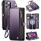 Defencase for iPhone 13 Pro Max Magnetic Wallet Case Compatible with Magsafe with RFID Blocking Zipper Strap Card Holder for Women Men, PU Leather Detachable Case for iPhone 13 Pro Max (6.7"), Purple