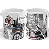 The Yellow Baksa Chicago Souvenir Mug | 11oz Ceramic Coffee Cup | Windy City Chi-Town Skyline Design | Travel Keepsake Gift