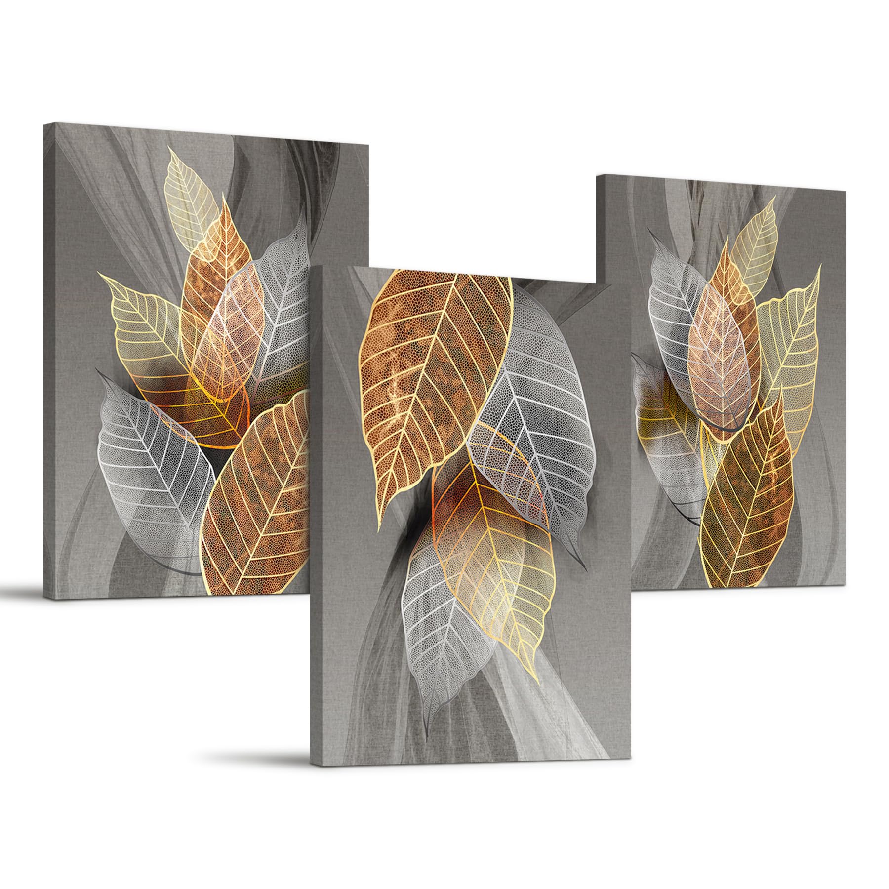 hyidecorart Canvas Wall Art for Living Room, Modern Artwork Abstract Golden Leaves Bathroom Pictures Bedroom Wall Decor, Family Prints Paintings Wall Decorations for Hallway Kitchen (12"×16"×3) — image 1