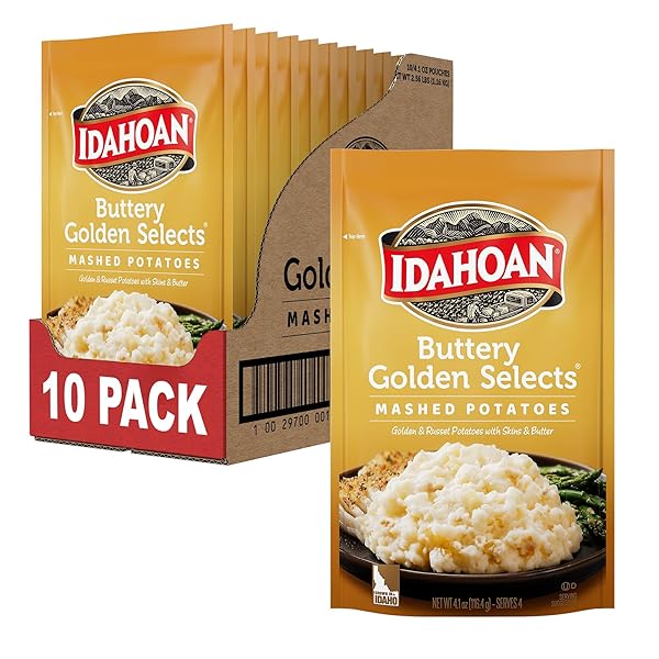 IDAHOAN BUTTERY GOLDEN SELECTS MASHED POTATOES, NATURALLY GLUTEN-FREE, 100% REAL IDAHO POTATOES, 4 SERVINGS PER BAG, 4.1 OUNCE (PACK OF 10)