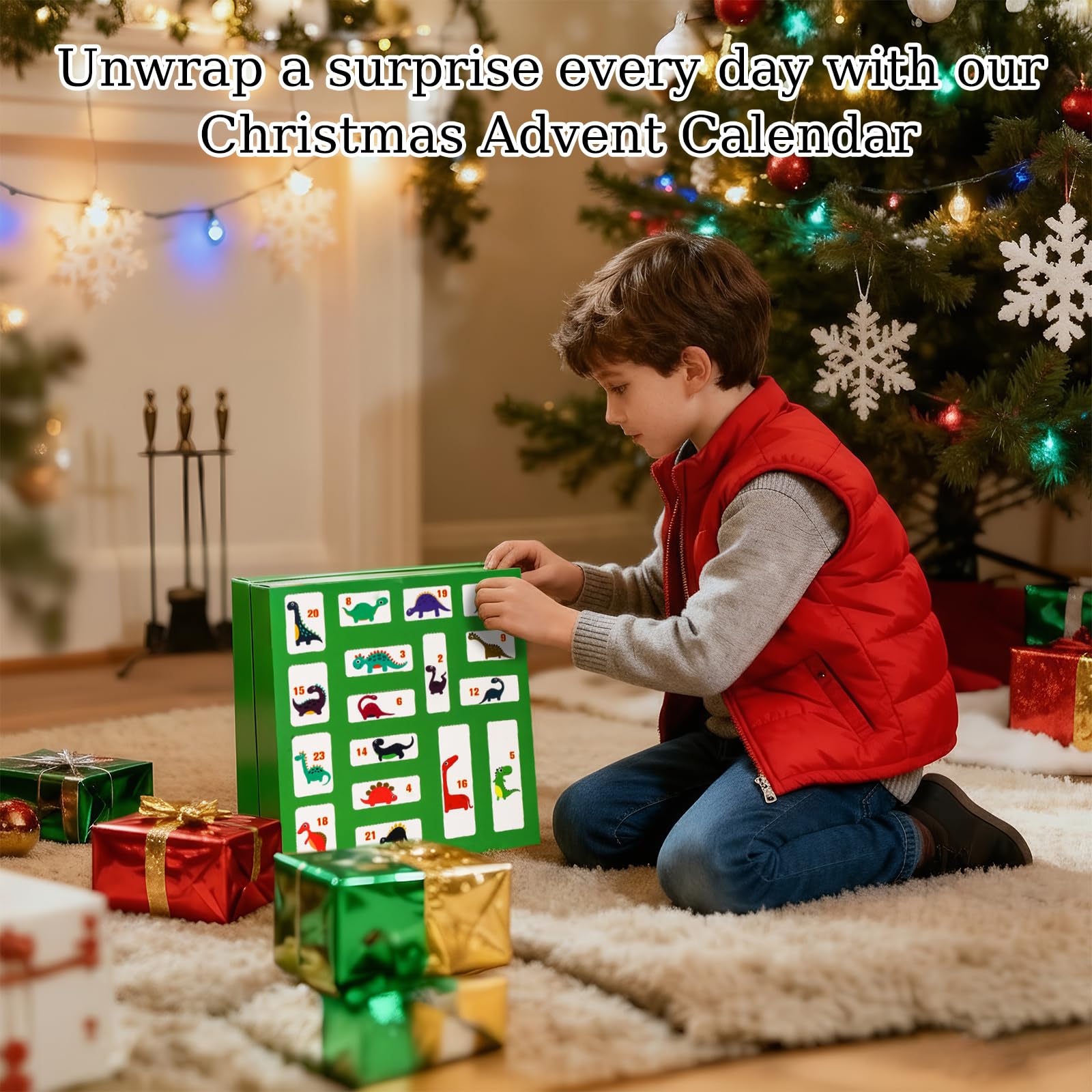 Calendario de adviento 2025 para niños, calendario de cuenta atrás de dinosaurios, calendario de adviento de Navidad para niños, furgoneta de dinosaurios, coche de dinosaurios, mini dinosaurio, para