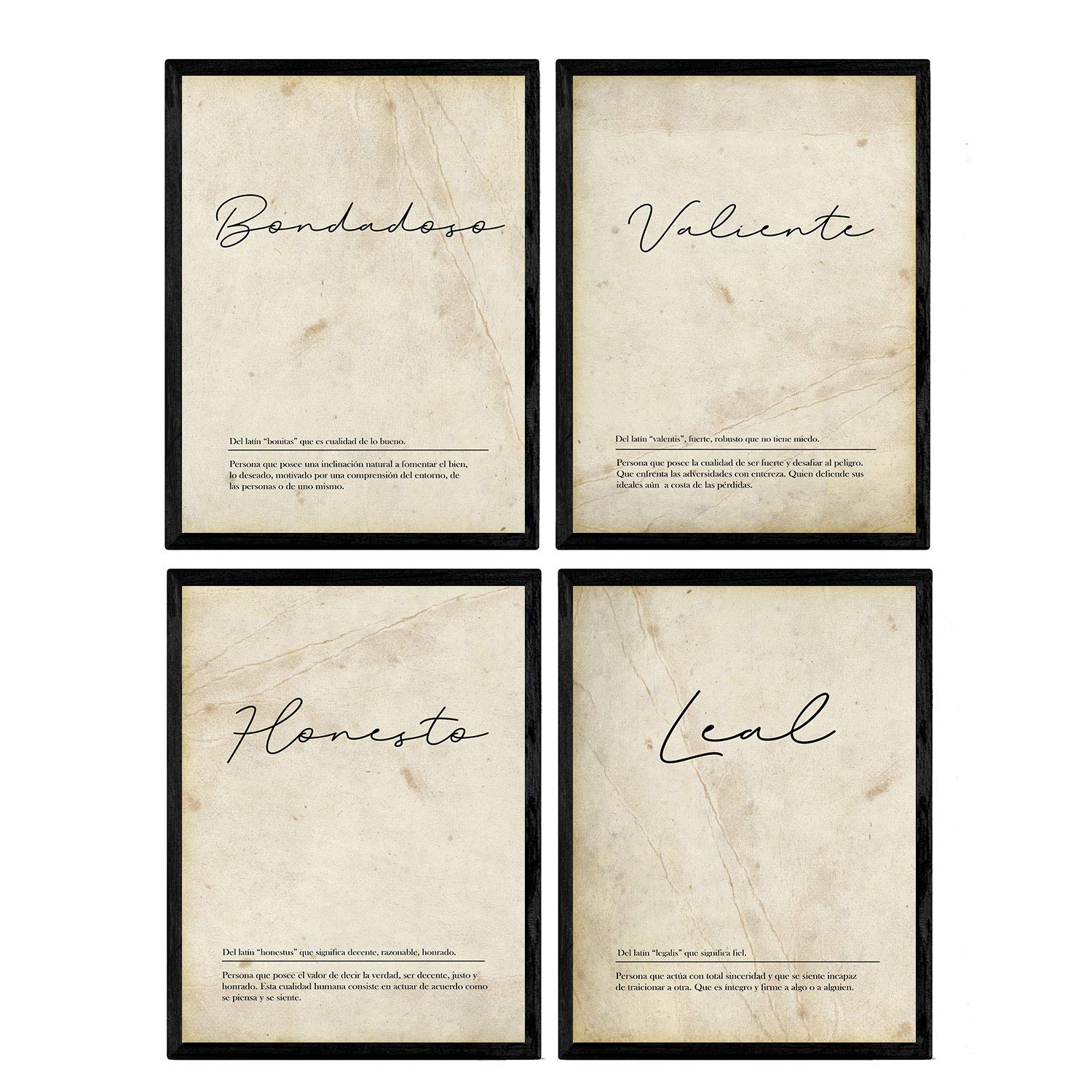 Nacnic Set of four sheets with definitions of words for my partner Nordic White Background Poster boy in A4 size unframed